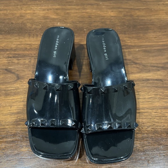 Madden Girl Womens Black Jelly Studded Slide Low Wedge Sandals Size  8.5 - Picture 1 of 9